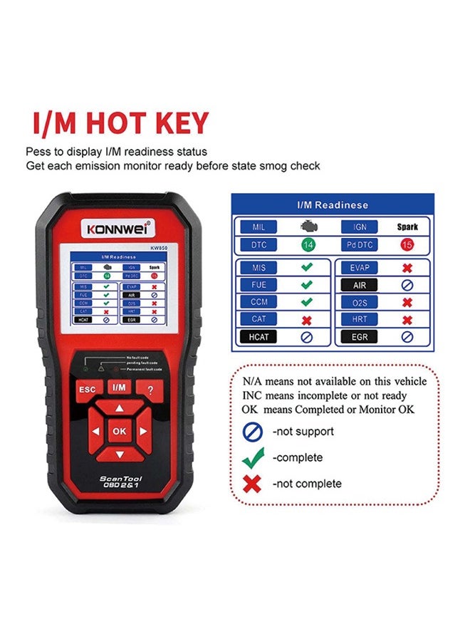 كونوي KONNWEI KW850 المهنية Obd2 الماسح الضوئي السيارات رمز القارئ التشخيص فحص ضوء المحرك أداة مسح ضوئي للسيارات obd II بعد 1996  - Image 4