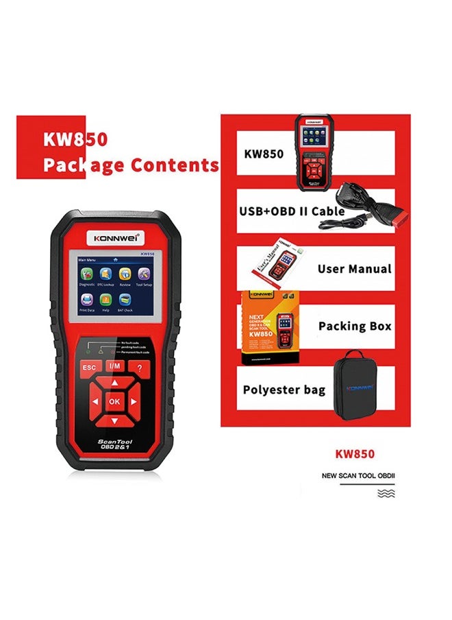 كونوي KONNWEI KW850 المهنية Obd2 الماسح الضوئي السيارات رمز القارئ التشخيص فحص ضوء المحرك أداة مسح ضوئي للسيارات obd II بعد 1996  - Image 5