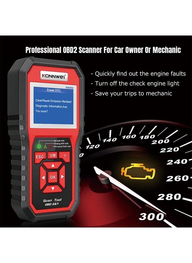 Konnwei - KONNWEI KW850 Professional OBD2 Scanner Auto Code Reader Diagnostic Check Engine Light Scan Tool for OBD II Cars After 1996 - Image 1