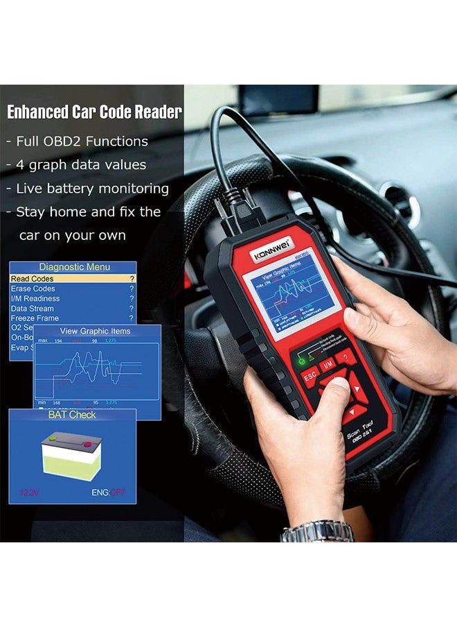 Konnwei - KONNWEI KW850 Professional OBD2 Scanner Auto Code Reader Diagnostic Check Engine Light Scan Tool for OBD II Cars After 1996 - Image 1
