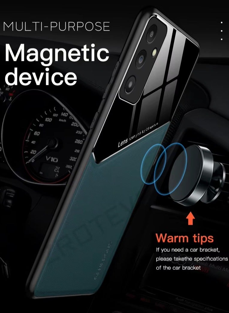 Case Compatible With Samsung Galaxy A36, Cover Luxury Leather And Glass With Car Magnetic Holder Phone Cover Soft Frame Silicone - Orange - Image 2