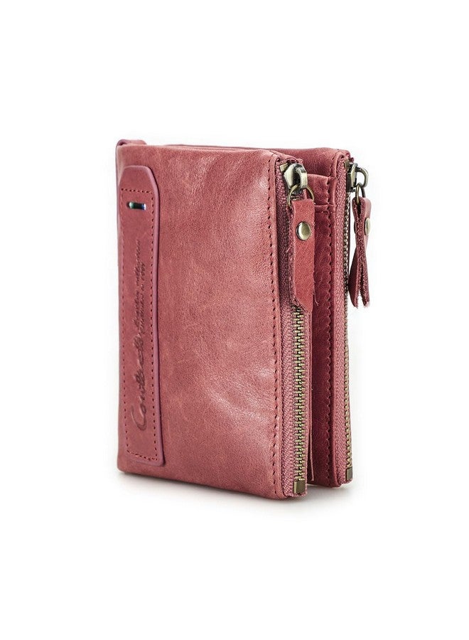 CONTACTS Soft Leather Wallet For Women Small Bifold Coin Purse Double Zipper Card Holder With Rfid Blocking (Rose Tan) - Image 1