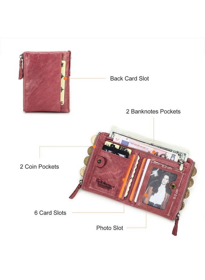 CONTACTS Soft Leather Wallet For Women Small Bifold Coin Purse Double Zipper Card Holder With Rfid Blocking (Rose Tan) - Image 5