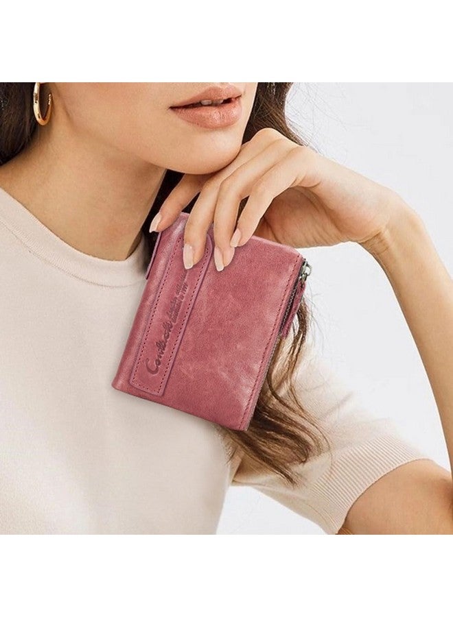 CONTACTS Soft Leather Wallet For Women Small Bifold Coin Purse Double Zipper Card Holder With Rfid Blocking (Rose Tan) - Image 2
