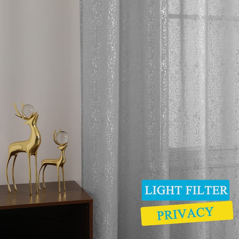 TERLYTEX Silver Sheer Curtains 84 Inch Long - Chic Sparkle Curtains for Living Room, Rod Pocket Glitter Sheer Curtains for Windows Privacy Silver Grey Sheer Panels, 52 x 84 Inch, 2 Panels, Silver Gray - Image 4