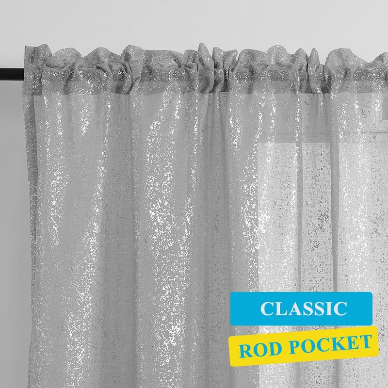 TERLYTEX Silver Sheer Curtains 84 Inch Long - Chic Sparkle Curtains for Living Room, Rod Pocket Glitter Sheer Curtains for Windows Privacy Silver Grey Sheer Panels, 52 x 84 Inch, 2 Panels, Silver Gray - Image 3