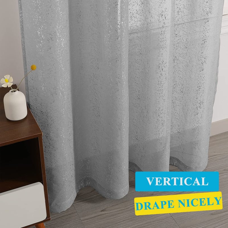 TERLYTEX Silver Sheer Curtains 84 Inch Long - Chic Sparkle Curtains for Living Room, Rod Pocket Glitter Sheer Curtains for Windows Privacy Silver Grey Sheer Panels, 52 x 84 Inch, 2 Panels, Silver Gray - Image 5