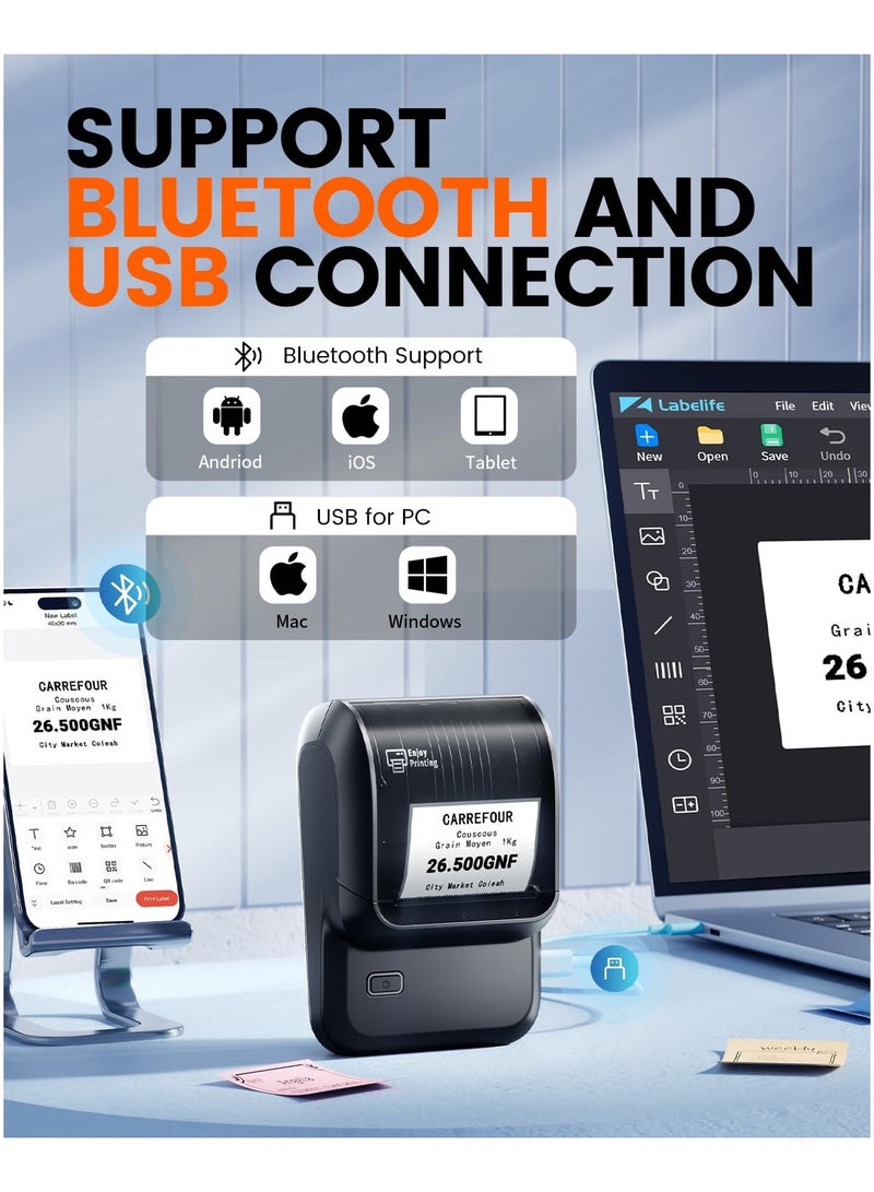 Joshberg Label Maker,Barcode Label Printer, Bluetooth Label Maker Machine with Tapes for Small Business,Home Use,Logo,Sticker Printer with 80 Fonts & 300 Templates - Image 4