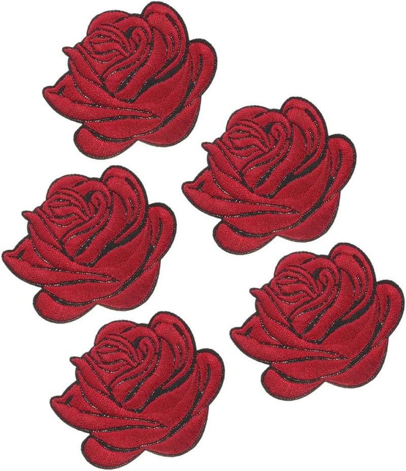 5pcs Embroidered Iron-on Rose Flower Applique Patches for Clothing DIY Sewing Decoration on Jackets Jeans Backpacks - Image 1