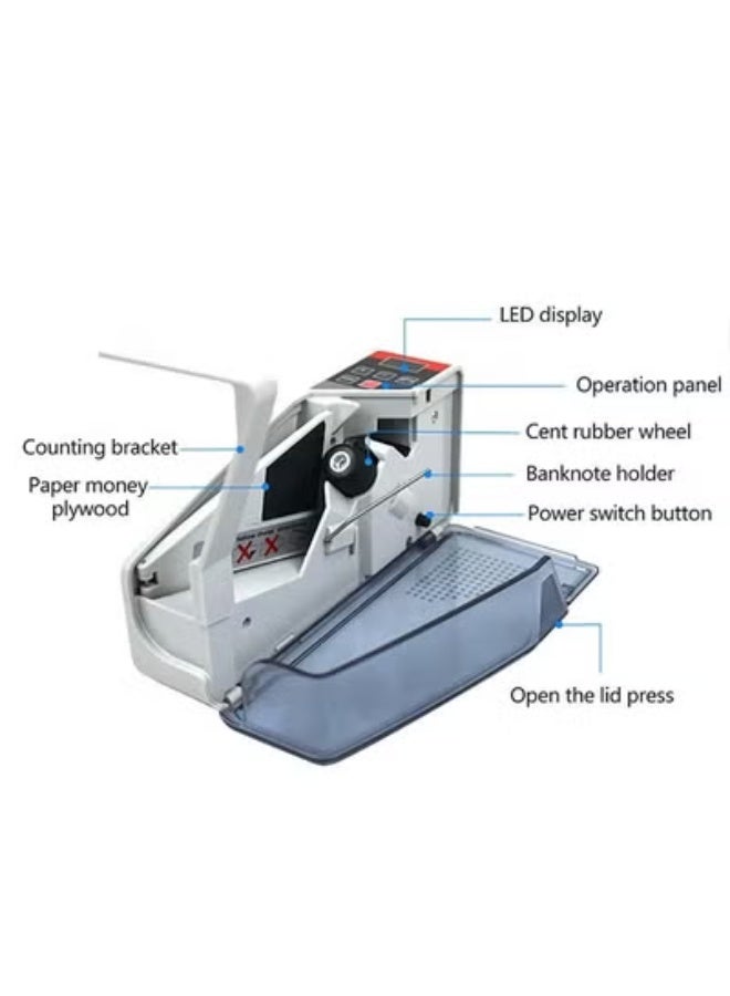V40 Grey Portable Money Counter Machine, Mini Handy Cash Bill Counting Machine with 3 Digital Display Screen, 600pcs/min Banknote Paper Multinational Currency Counting for Small Change - Image 3