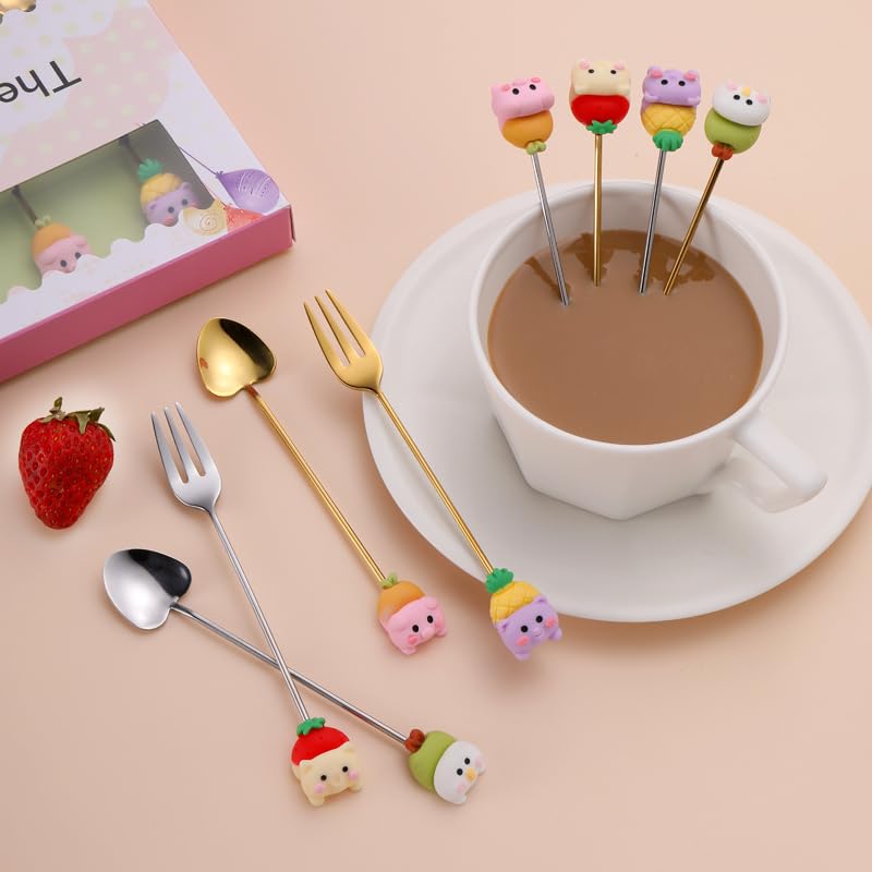 Red Cartoon Animal Stainless Steel Spoon Fork Set 10Pcs Cute Flatware For Coffee Stirring Tableware Cutlery - Image 5