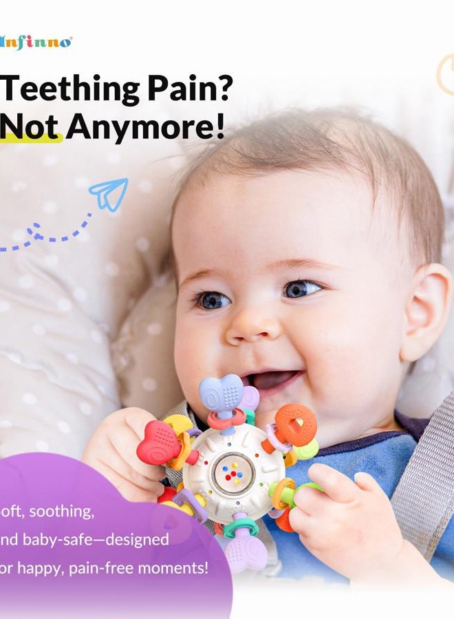Infinno Baby Montessori Rattle & Teething Toys - Safe, Multi-Functional BPA-Free Silicone Sensory Learning Teether Baby Toys for Infant 0-12 Months Teething Relief & Fun Play Perfect Baby Gift for Boys Girls - Image 2