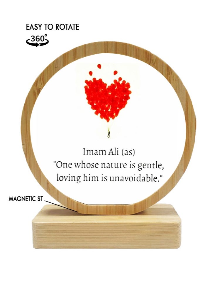 Service Zone - Protective Printed White Round Shape Wooden Photo Frame for Table Top One Whose Nature Is Gentle Loving Him Is Unavoidable Imam Ali (as) - Image 1