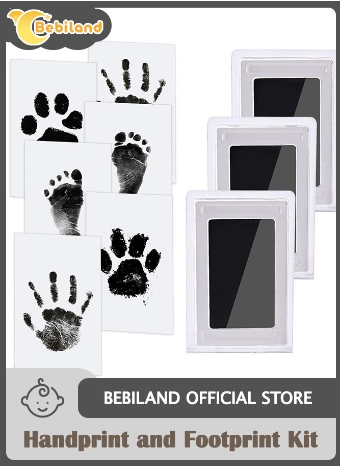 Bebiland 3 Baby Inkless Print Pads with 6 Lmprint Cards, Baby Handprint and Footprint Kit, Safe Non-toxic for Feet and Hands, Family Keepsake (Black)  - Image 1