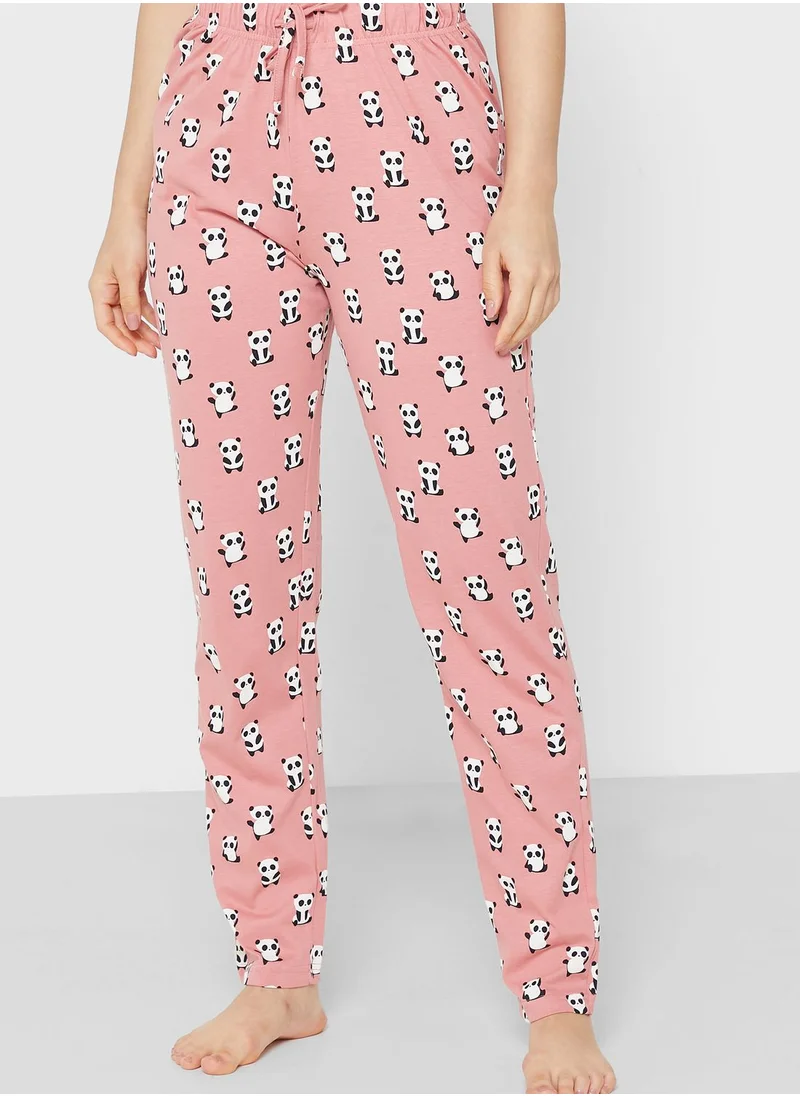 Ginger Panda Print T-shirt & Pyjama Set