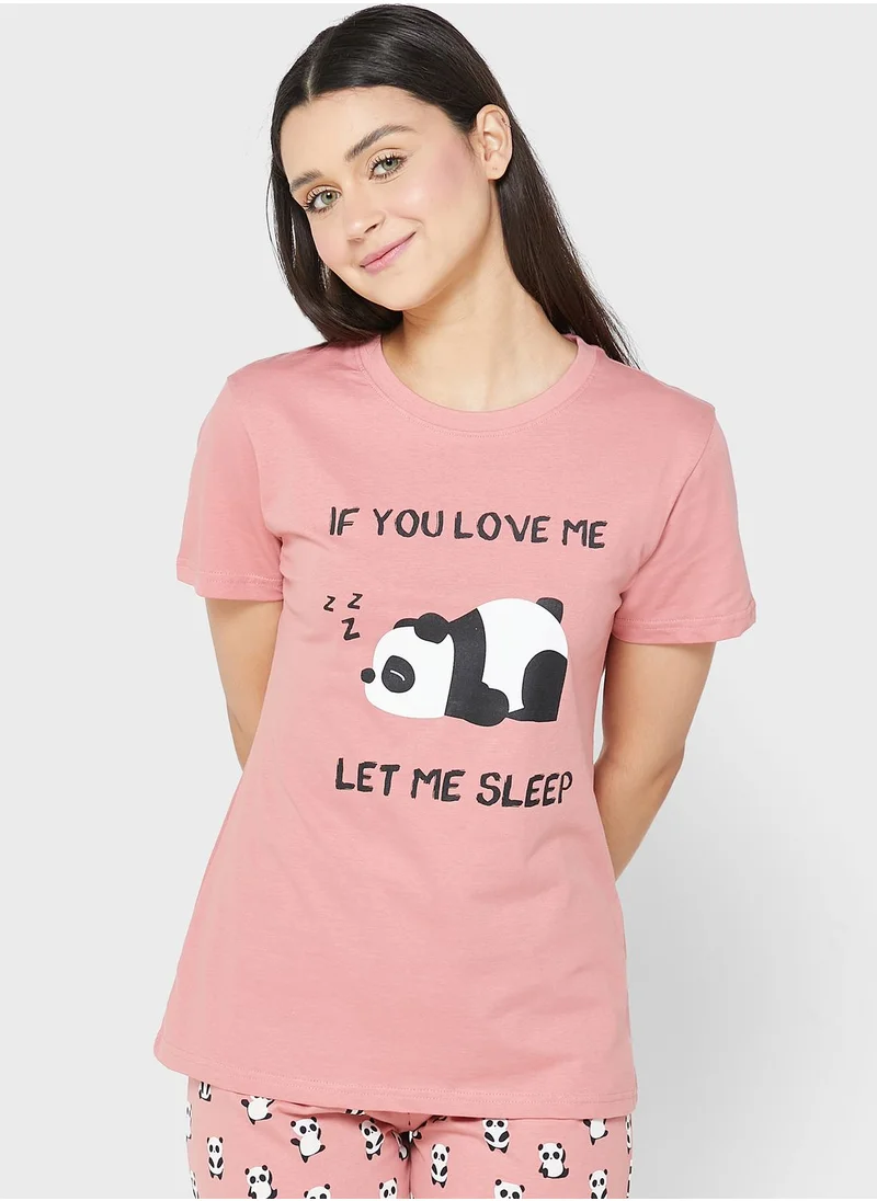 Ginger Panda Print T-shirt & Pyjama Set