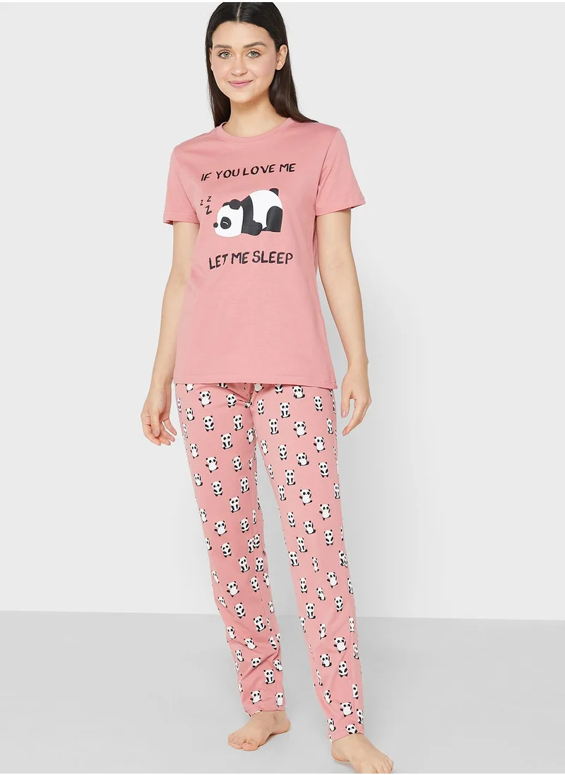 Ginger Panda Print T-shirt & Pyjama Set