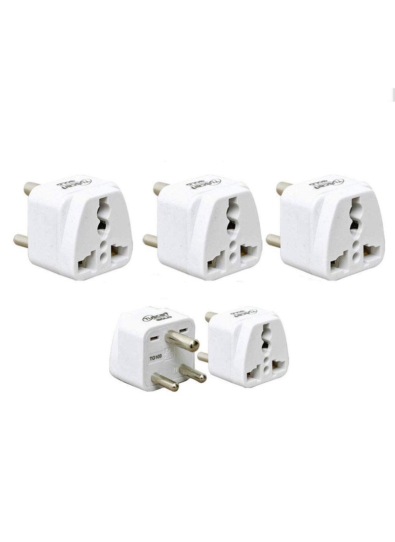 HI PLASST PINS N PLUGS HiPLASST 5pcs 3 Pin Traveller Conversion Plug Convert USA UK China More to India Type D Travel Adapter Plug Power Adaptor White Pack of 5 for Proper Tight Grip of Plugs  - Image 1