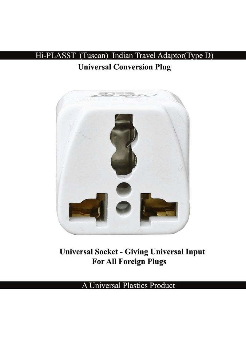 HI PLASST PINS N PLUGS HiPLASST 5pcs 3 Pin Traveller Conversion Plug Convert USA UK China More to India Type D Travel Adapter Plug Power Adaptor White Pack of 5 for Proper Tight Grip of Plugs  - Image 3