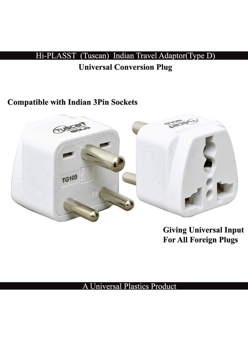 HI PLASST PINS N PLUGS HiPLASST 5pcs 3 Pin Traveller Conversion Plug Convert USA UK China More to India Type D Travel Adapter Plug Power Adaptor White Pack of 5 for Proper Tight Grip of Plugs  - Image 5