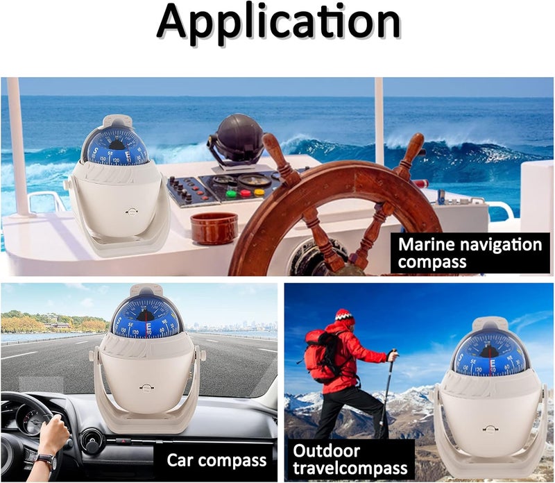 Geloo Boat Compass Flush Mount Compass, Marine Compass Dashboard with Light Pivoting, Dashboard Compass for Boat Car, Illuminated Dash Compass Surface Mount - Image 2
