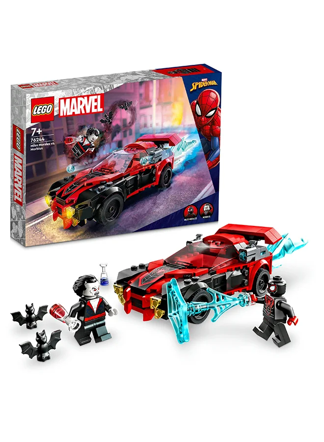 LEGO Marvel Miles Morales Vs. Morbius Building Toy Set; Adventures In The Spiderverse; Spider-Man Comic Book Action With 2 Minifigures And A Racer Car; Gift For Spidey Fans Aged 7+ (220 Pieces) 76244