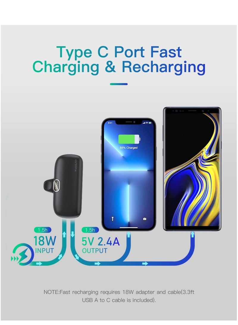 Pocket Power Bank 5000mAh Fast Charging LED Display 1 Input And 2 Output For type-c - Image 3