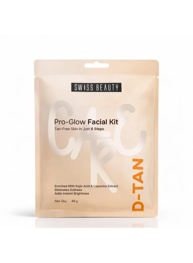 Swiss Beauty Swiss Beauty Care D-Tan Pro-Glow Facial Kit | Eliminates Tanning | Minimises Pigmentation & Uneven Skin Tone | Boosts Brightness | With Kojic Acid & Liquorice Extract | 49g