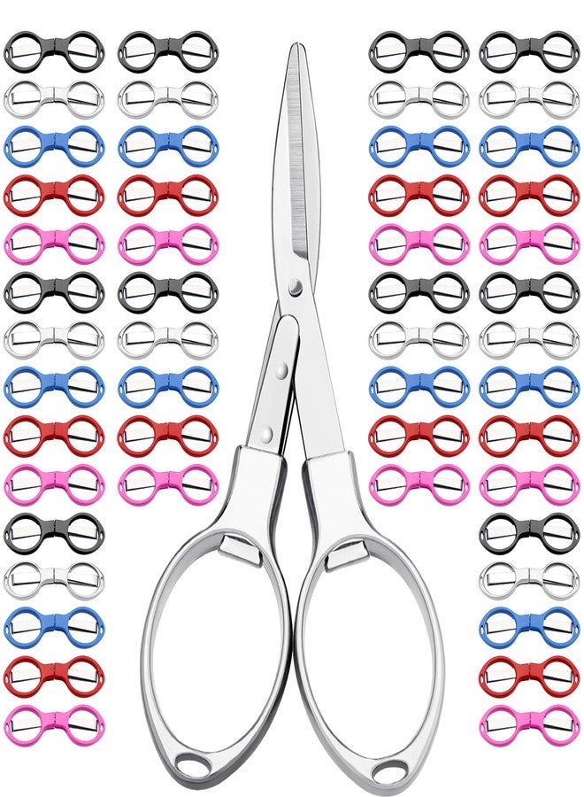Minatee 50 Pcs Mini Folding Scissors Small Foldable Travel Stainless Steel Portable Shears Bulk Badge Scissors for Nurses Glasses Shaped Anti Rust Sewing Cutter for Christmas Nurse Week Gifts School Office - Image 1