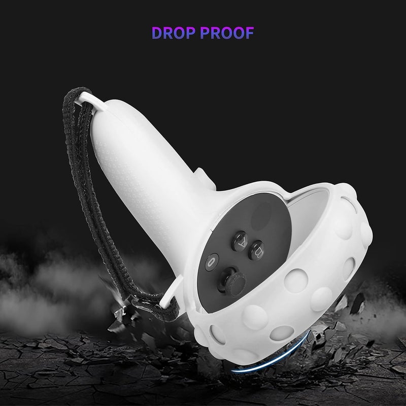 Careflection غطاء قبضة وحدة التحكم CAREflection Touch لجهاز Oculus Quest 2 / Oculus Meta Quest 2 VR، مضاد للانزلاق، مضاد للرمي، مقاوم للخدوش، غطاء واقي من السيليكون لعصا التحكم + حزام مفصل قابل للتعديل (أبيض) - Image 3