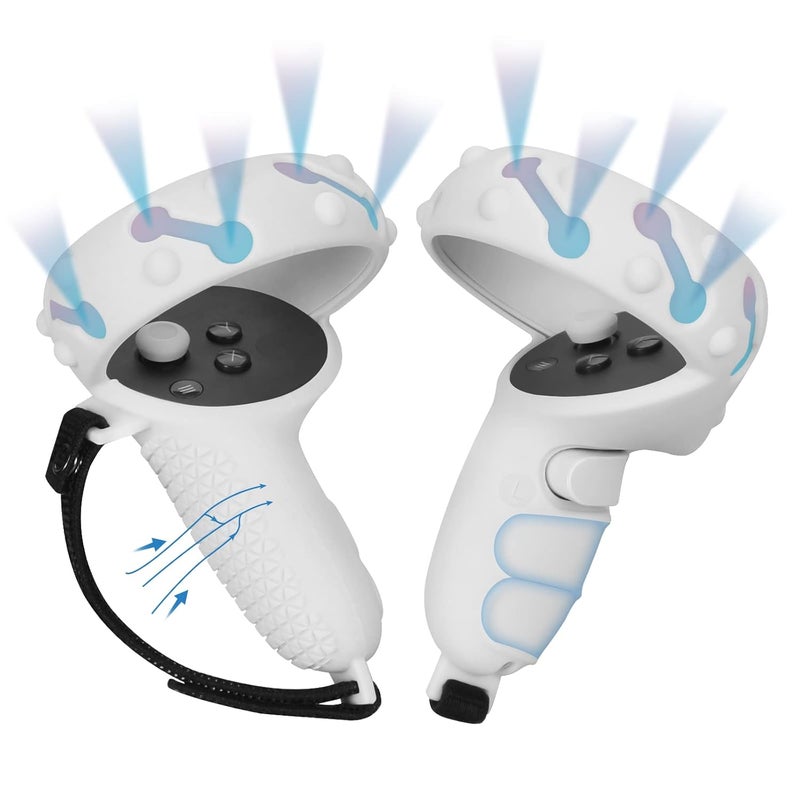 Careflection غطاء قبضة وحدة التحكم CAREflection Touch لجهاز Oculus Quest 2 / Oculus Meta Quest 2 VR، مضاد للانزلاق، مضاد للرمي، مقاوم للخدوش، غطاء واقي من السيليكون لعصا التحكم + حزام مفصل قابل للتعديل (أبيض) - Image 1