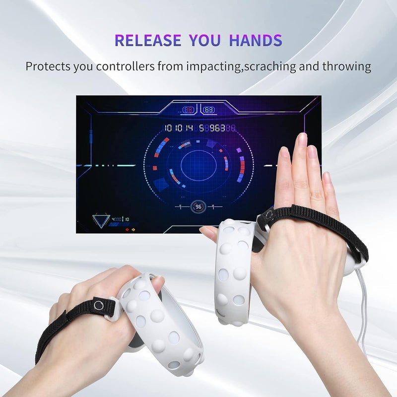 Careflection غطاء قبضة وحدة التحكم CAREflection Touch لجهاز Oculus Quest 2 / Oculus Meta Quest 2 VR، مضاد للانزلاق، مضاد للرمي، مقاوم للخدوش، غطاء واقي من السيليكون لعصا التحكم + حزام مفصل قابل للتعديل (أبيض) - Image 2