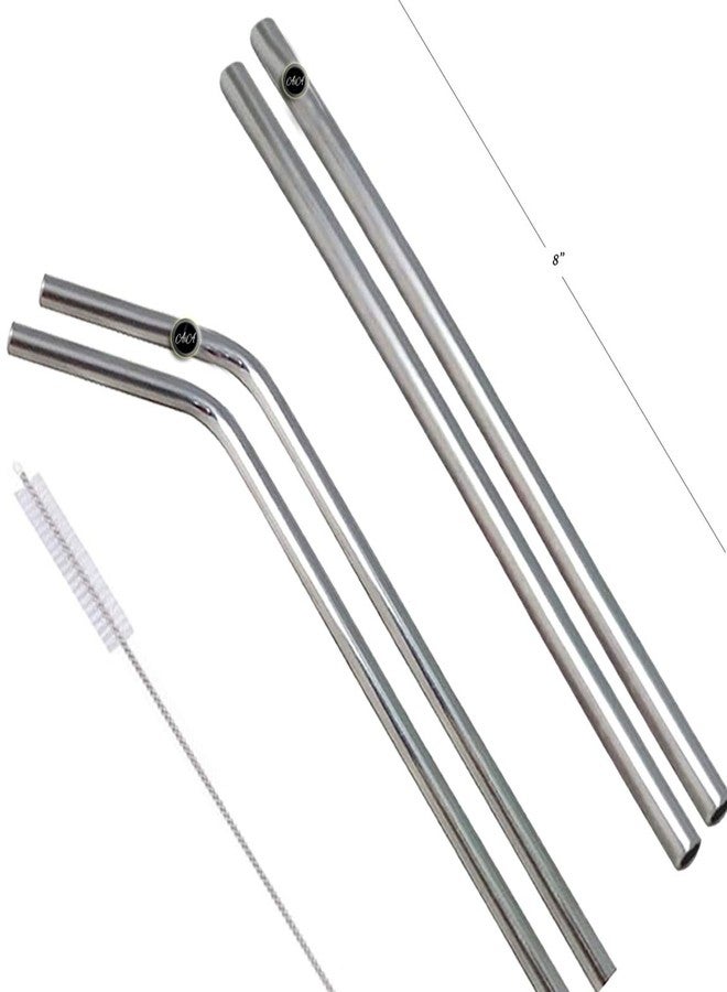 AIA India Drinking Stainless Steel Straws, Bar Accessories (2 Pcs Bent Straw + 2 Pcs Straight Straw) | Length 8.00 INCH | Set of 4 - Image 1