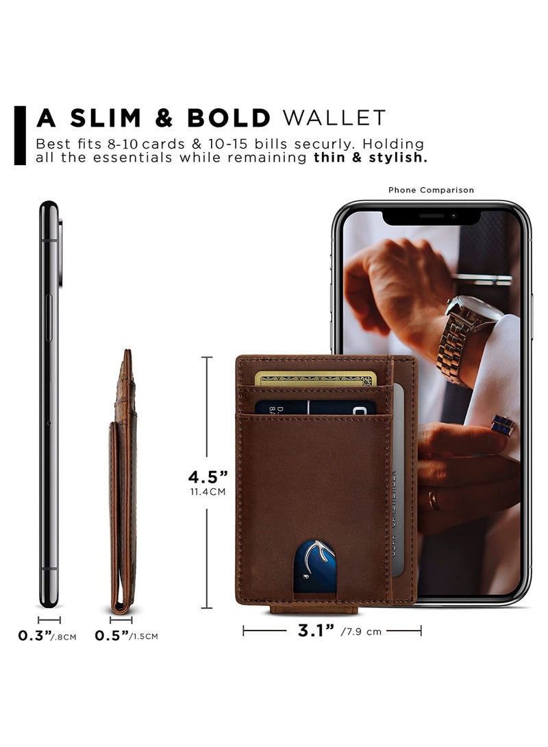 CONTACTS Front Pocket Wallet with Magnetic Money Clip Minimalist RFID Genuine Leather Wallets for Men Slim Credit Card Card Holder  7 Card Slots Brown - Image 5
