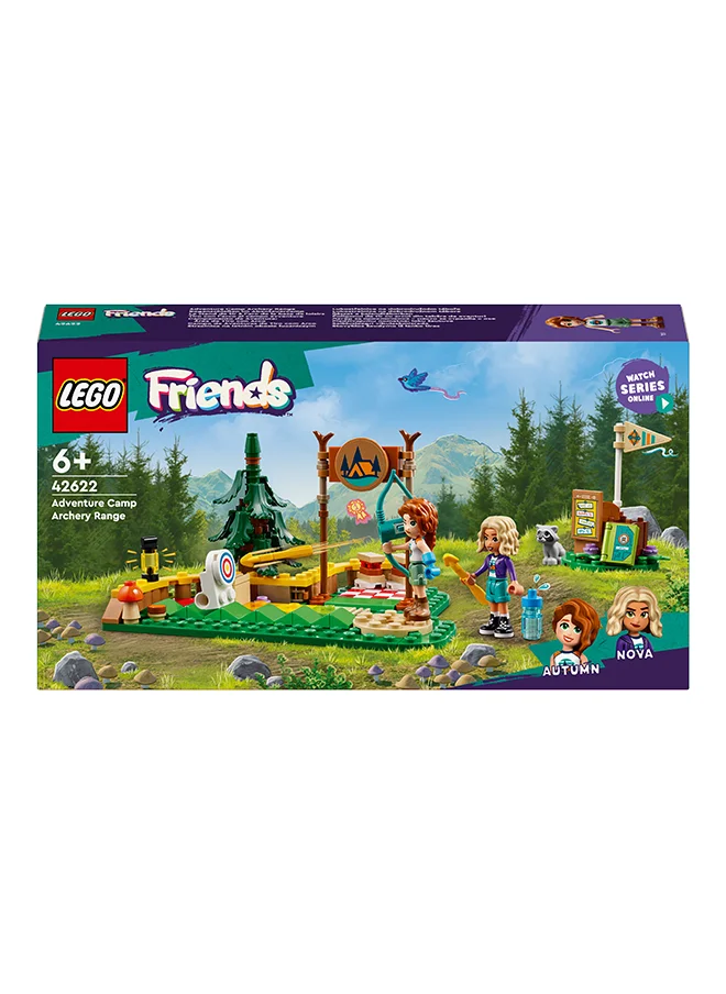 ليغو مجموعة لعب ميدان الرماية في مخيّم المغامرات من LEGO® Friends، لعبة بناء للأطفال مع قوس وسهام لعبة للصبيان والبنات بعمر 6 سنوات أو أكثر، 2 من الدمى الصغيرة وشخصية راكون 42622 (157 قطعة)