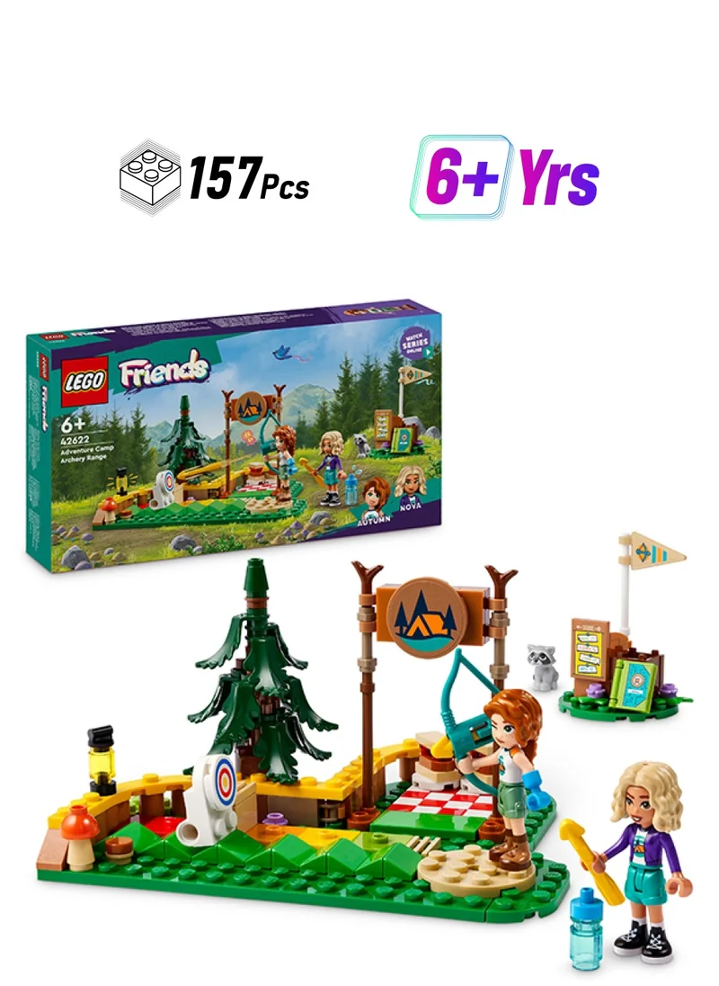 ليغو مجموعة لعب ميدان الرماية في مخيّم المغامرات من LEGO® Friends، لعبة بناء للأطفال مع قوس وسهام لعبة للصبيان والبنات بعمر 6 سنوات أو أكثر، 2 من الدمى الصغيرة وشخصية راكون 42622 (157 قطعة)