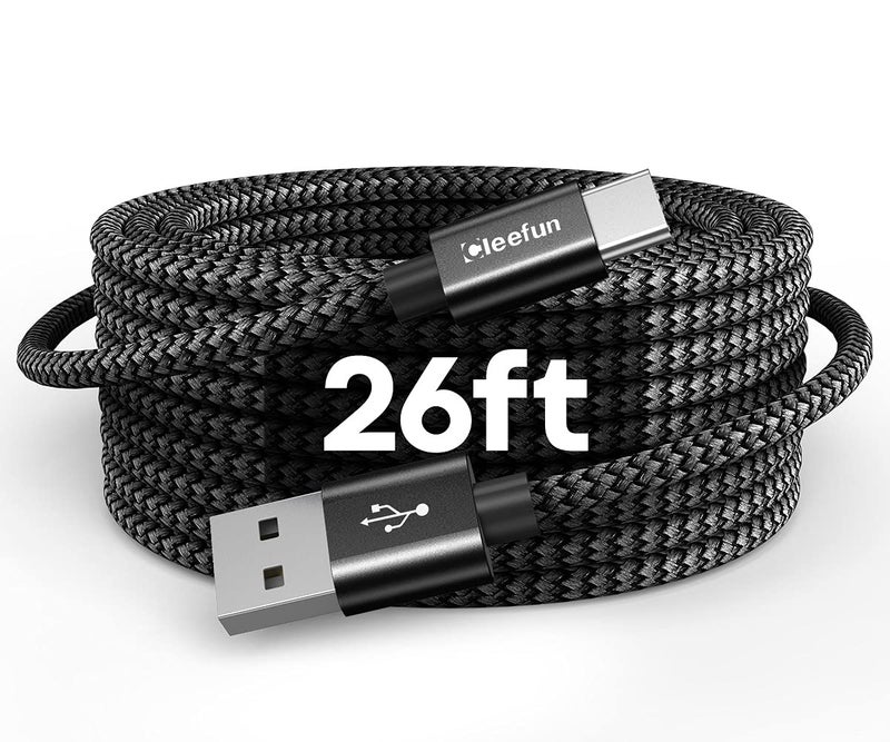 CLEEFUN كابل USB C طويل جداً من CLEEFUN، 26 قدم / 8 متر، كابل طاقة USB إلى USB C - كابل شحن من نوع C بطول 26 قدم (بدون بيانات) لهاتف USB-C، جهاز لوحي، PS5، سويتش والمزيد، مضفر من النايلون - Image 1