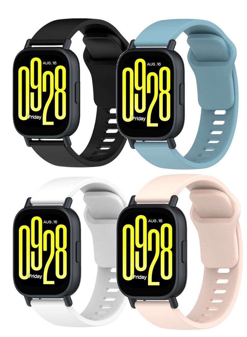 حَبْل تِك 4 قطع سيليكون حزام متوافق مع Redmi Watch 5 Active / Redmi Watch 5 Lite (أسود + أزرق فاتح + الوردي + أبيض) - Image 1