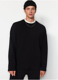 trendyol Black Oversize/Wide Cut Limited Edition Textured Label Detailed Sweatshirt TMNAW24SW00073  - Image 4