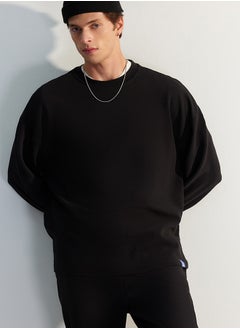 trendyol Black Oversize/Wide Cut Limited Edition Textured Label Detailed Sweatshirt TMNAW24SW00073  - Image 1