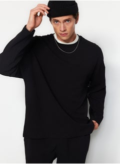 trendyol Black Oversize/Wide Cut Limited Edition Textured Label Detailed Sweatshirt TMNAW24SW00073  - Image 3