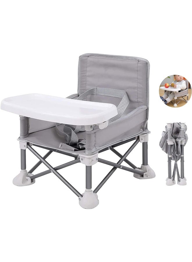 DUNISO Baby Booster Seat，Multifunctional Folding Portable Baby Dining Chair，Compact Toddler Feeding Chair with Removable Dining Tray，for Baby Travel,Playing,Beach,Picnic,Garden,Feeding - Image 1