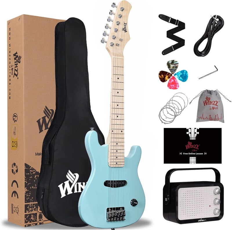 Winzz EGM100 30 Inches Real Kids Electric Guitar with Beginner Kit, Right Handed (Light Green) - Image 1