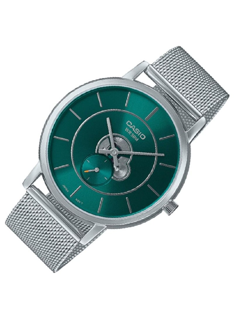 Casio Men Watch - Analog Inner Workings Dial Green Dial Stainless Steel Mesh Band MTP-B130M-3AVDF. - Image 2