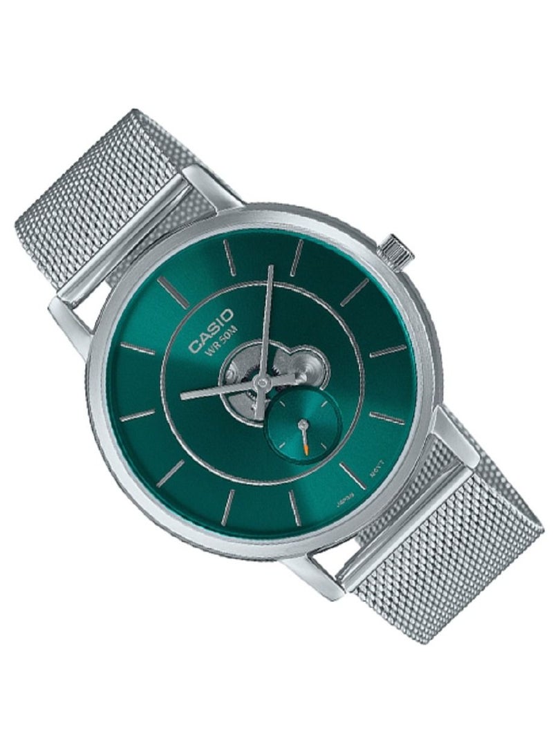 Casio Men Watch - Analog Inner Workings Dial Green Dial Stainless Steel Mesh Band MTP-B130M-3AVDF. - Image 3