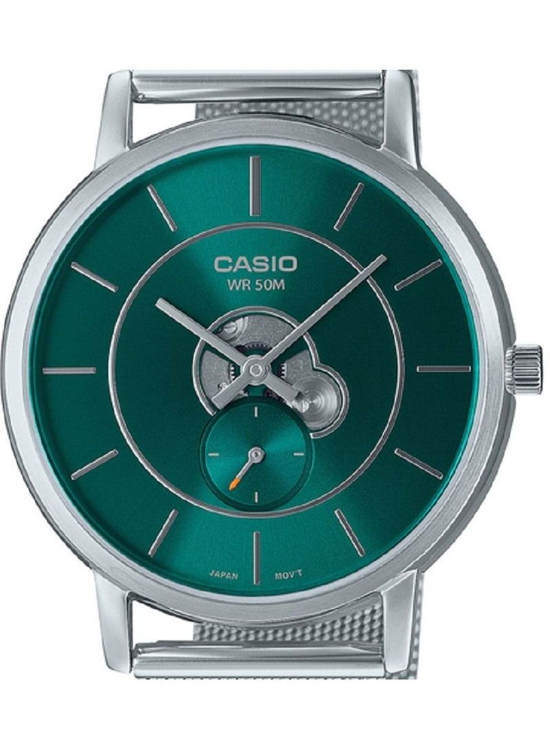 Casio Men Watch - Analog Inner Workings Dial Green Dial Stainless Steel Mesh Band MTP-B130M-3AVDF. - Image 4