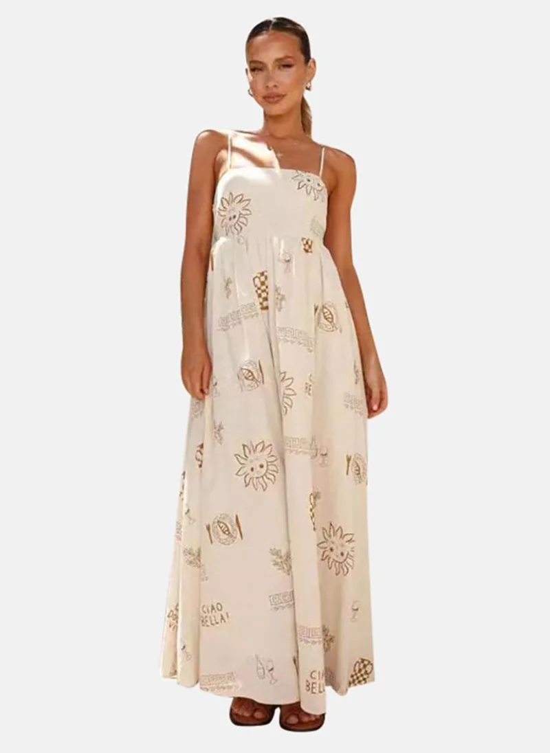 YUNIQEE Off White Floral Print Chiffon Maxi Dress