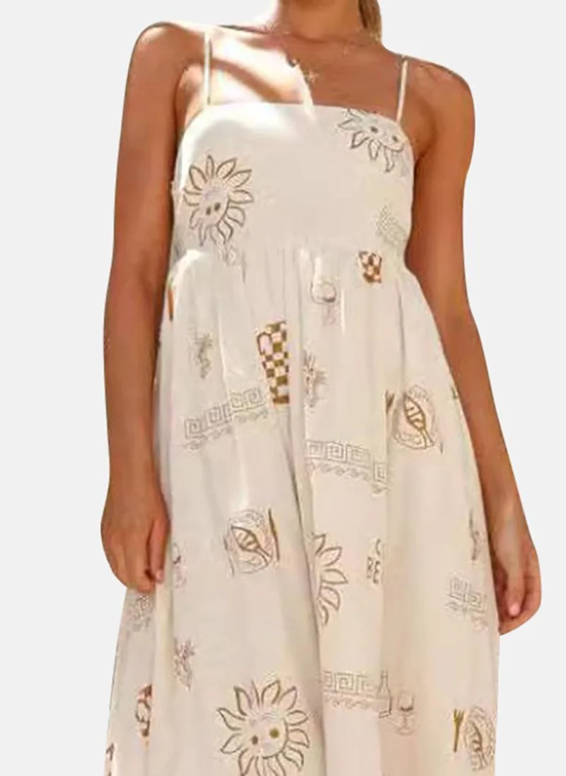 YUNIQEE Off White Floral Print Chiffon Maxi Dress