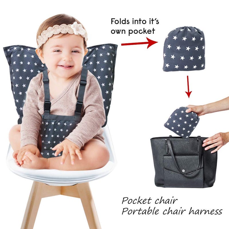 MINGRI Portable Baby High Chair Safety Seat Harness for Toddler, Baby Travel Essential Easy High Booster Seat Cover for Infant Eating Feeding Camping with Adjustable Straps Shoulder Belt,Holds Up to 38lbs. - Image 2