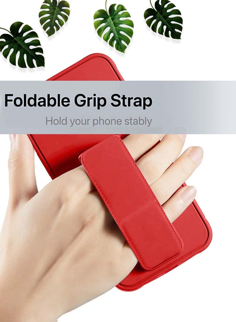 Wtech Samsung Galaxy A06 4G 2024 Hand Grip Foldable Magnetic Kickstand Wrist Strap Finger Grip with Built-in Iron Case Cover - Red - Image 2
